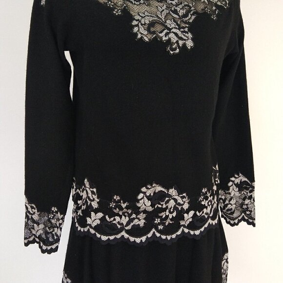 Olvis 100% Cashmere and Lace Skirt Top Set Size M Black Knit Sweater Formal - Picture 4 of 14